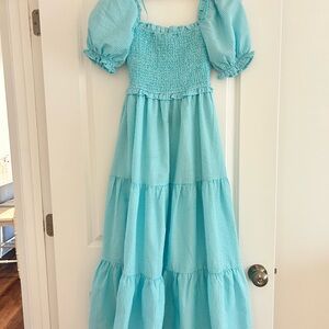 Blue Gingham Puff Sleeve Dress